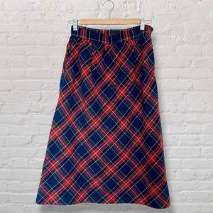 VTG Classic Plaid Tartan Midi Skirt Side Zipper